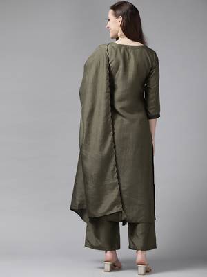 Indo Era Green Solid Straight Kurta Palazzo With Duapatta Set 2