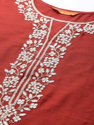 Indo Era Orange Embroidered Straight Kurta Palazzo With Dupatta Set 5