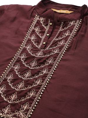 Indo Era Wine Blue Embroidered Straight Kurta Trouser With Dupatta Set 5