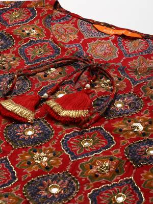Indo Era Maroon Foil Printed A-line Kurta Trouser With Dupatta Set 5