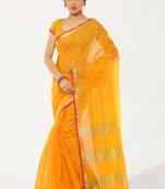 Yellow Printed Cotton Silk Saree With Blouse