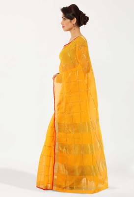 Yellow Printed Cotton Silk Saree With Blouse 4