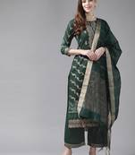 Indo Era Green Foil Printed Straight Kurta Palazzo With Dupatta Set