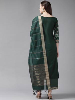 Indo Era Green Foil Printed Straight Kurta Palazzo With Dupatta Set 2