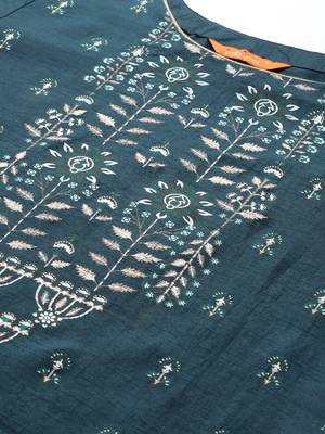 Indo Era Teal Foil Printed Straight Kurta Palazzo With Dupatta Set 5