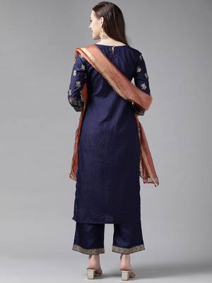 Indo Era Teal Foil Printed Straight Kurta Palazzo With Dupatta Set 2