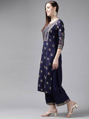 Indo Era Teal Foil Printed Straight Kurta Palazzo With Dupatta Set 3