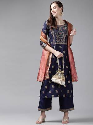 Indo Era Teal Foil Printed Straight Kurta Palazzo With Dupatta Set 4