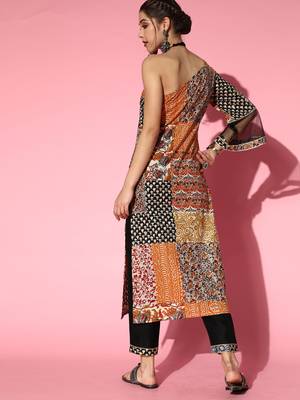 Indo Era Multi Foil Printed One-Shoulder Kurta With Trouser Set 2