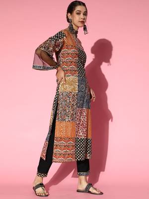 Indo Era Multi Foil Printed One-Shoulder Kurta With Trouser Set 3