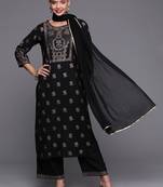 Indo Era Black Foil Printed Straight Kurta Palazzo With Dupatta Set