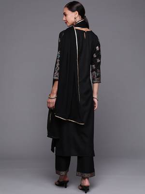 Indo Era Black Foil Printed Straight Kurta Palazzo With Dupatta Set 2