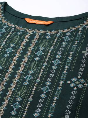 Indo Era Green Foil Printed Straight Kurta Palazzo With Dupatta Set 5