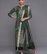 Indo Era Green Foil Printed Straight Kurta Palazzo With Dupatta Set