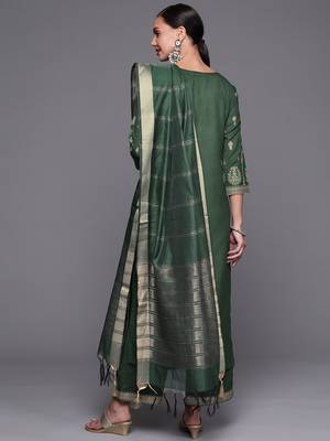 Indo Era Green Foil Printed Straight Kurta Palazzo With Dupatta Set 2