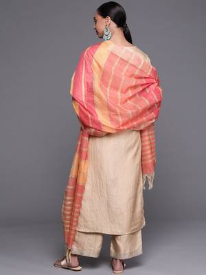 Indo Era Beige Foil Printed Straight Kurta Palazzo With Dupatta Set 2