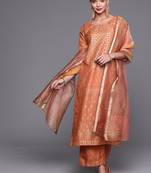 Indo Era Orange Foil Printed Straight Kurta Palazzo With Dupatta Set