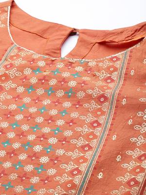Indo Era Orange Foil Printed Straight Kurta Palazzo With Dupatta Set 5