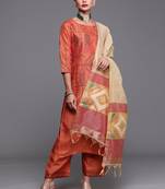 Indo Era Orange Foil Printed Straight Kurta Palazzo With Dupatta Set
