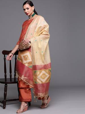 Indo Era Orange Foil Printed Straight Kurta Palazzo With Dupatta Set 4