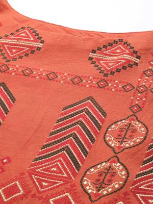 Indo Era Orange Foil Printed Straight Kurta Palazzo With Dupatta Set 5
