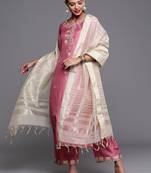 Indo Era Pink Foil Printed Straight Kurta Palazzo With Dupatta Set