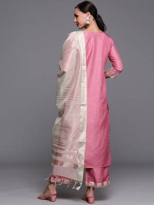 Indo Era Pink Foil Printed Straight Kurta Palazzo With Dupatta Set 2