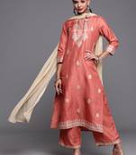 Indo Era Rust Foil Printed Straight Kurta Palazzo With Dupatta Set