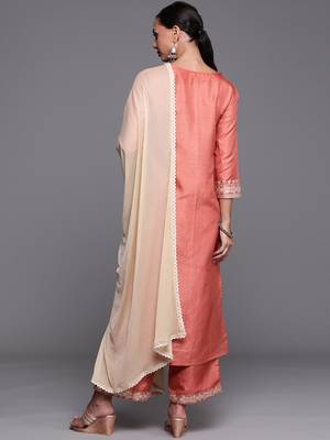 Indo Era Rust Foil Printed Straight Kurta Palazzo With Dupatta Set 2