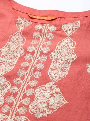 Indo Era Rust Foil Printed Straight Kurta Palazzo With Dupatta Set 5