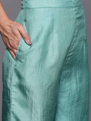Indo Era Sea Green Foil Printed Straight Kurta Palazzo With Dupatta Set 5