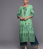 Indo Era Green Foil Printed Straight Kurta With Palazzo Set