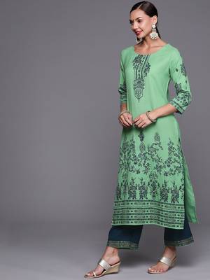 Indo Era Green Foil Printed Straight Kurta With Palazzo Set 3