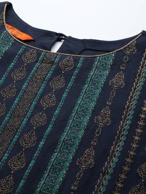 Indo Era Navy Blue Foil Printed Straight Kurta With Palazzo Set 5