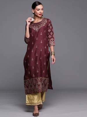 Indo Era Maroon Foil Printed Straight Kurta With Palazzo Set 1