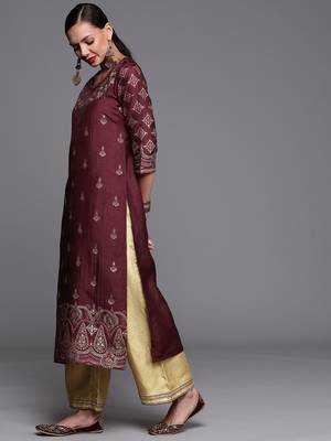 Indo Era Maroon Foil Printed Straight Kurta With Palazzo Set 3