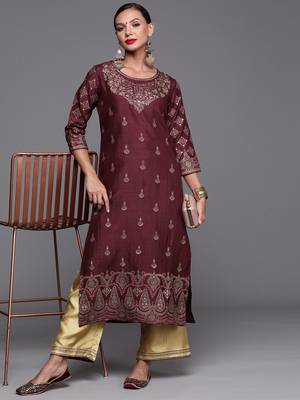 Indo Era Maroon Foil Printed Straight Kurta With Palazzo Set 4