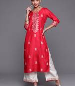 Indo Era Pink Foil Printed Straight Kurta With Palazzo Set