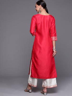 Indo Era Pink Foil Printed Straight Kurta With Palazzo Set 2