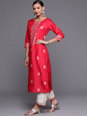 Indo Era Pink Foil Printed Straight Kurta With Palazzo Set 3