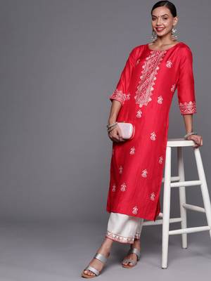 Indo Era Pink Foil Printed Straight Kurta With Palazzo Set 4