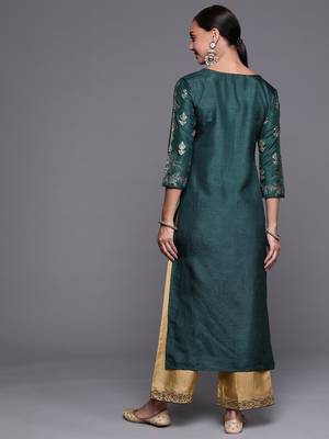 Indo Era Teal Foil Printed Straight Kurta With Palazzo Set 2