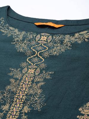 Indo Era Teal Foil Printed Straight Kurta With Palazzo Set 5
