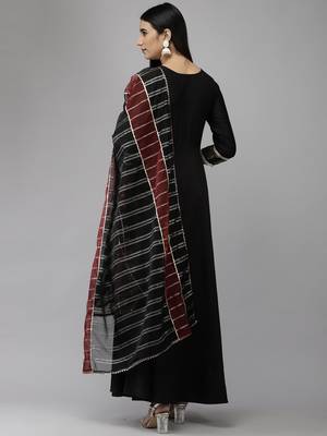 Indo Era Black Embroidered A-line Kurta Trouser With Dupatta Set 2