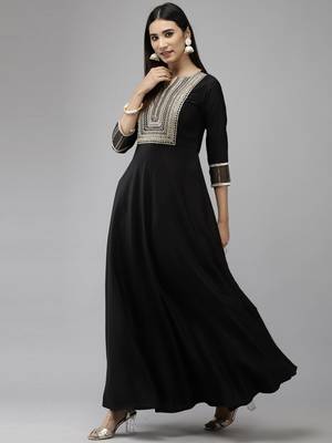 Indo Era Black Embroidered A-line Kurta Trouser With Dupatta Set 3