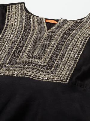 Indo Era Black Embroidered A-line Kurta Trouser With Dupatta Set 5