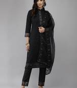 Indo Era Grey Embroidered Straight Kurta Trouser With Dupatta Set