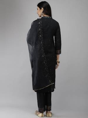 Indo Era Grey Embroidered Straight Kurta Trouser With Dupatta Set 2