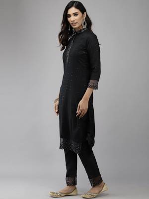 Indo Era Grey Embroidered Straight Kurta Trouser With Dupatta Set 3