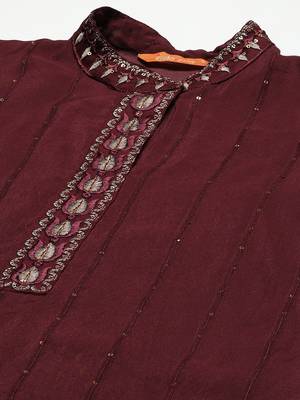 Indo Era Mauve Embroidered Straight Kurta Trouser With Dupatta Set 5